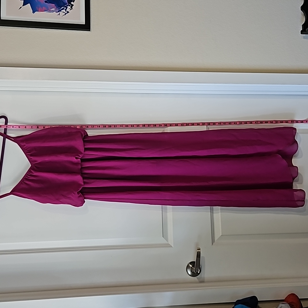 Long Deep Pink Sheer Dress with Slit. Size S